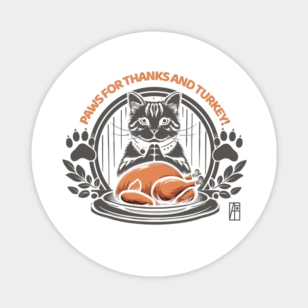 Paws for thanks – and turkey! - Give thanks - Cat and Thanksgiving Magnet by ArtProjectShop